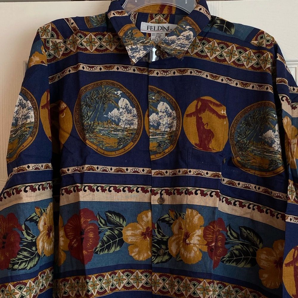 Feldini Hawaiian Long Sleeve Button Down - Vintage - New W/O Tags
